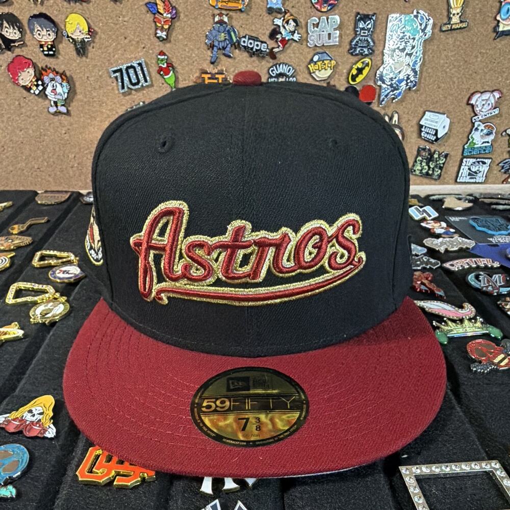 New Era 59Fifty Houston Astros Black And Red Fitted Hat 7 3/8